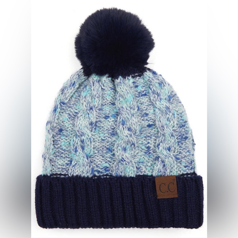 C.C Confetti Cable Knit Pom Beanie